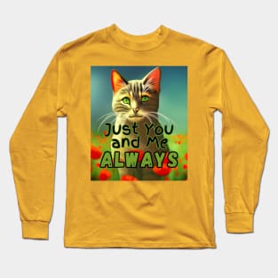 cat in the middle of a poppy field Long Sleeve T-Shirt